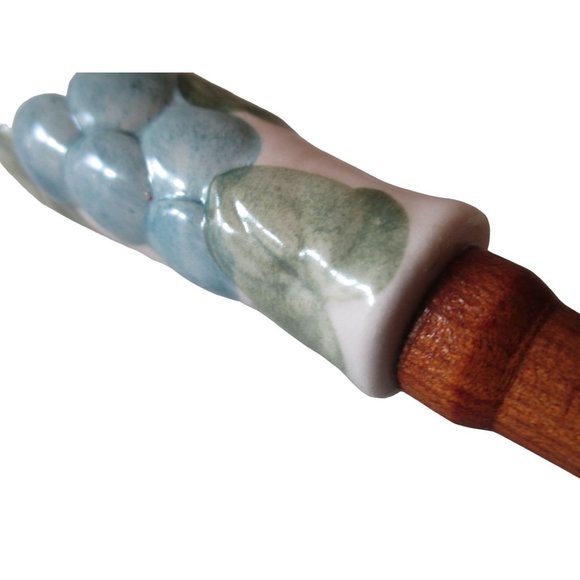 *MCM Vintage Decorative Serving Spoon and Fork Wood Grape Vine Relief Ceramic - Picture 6 of 8